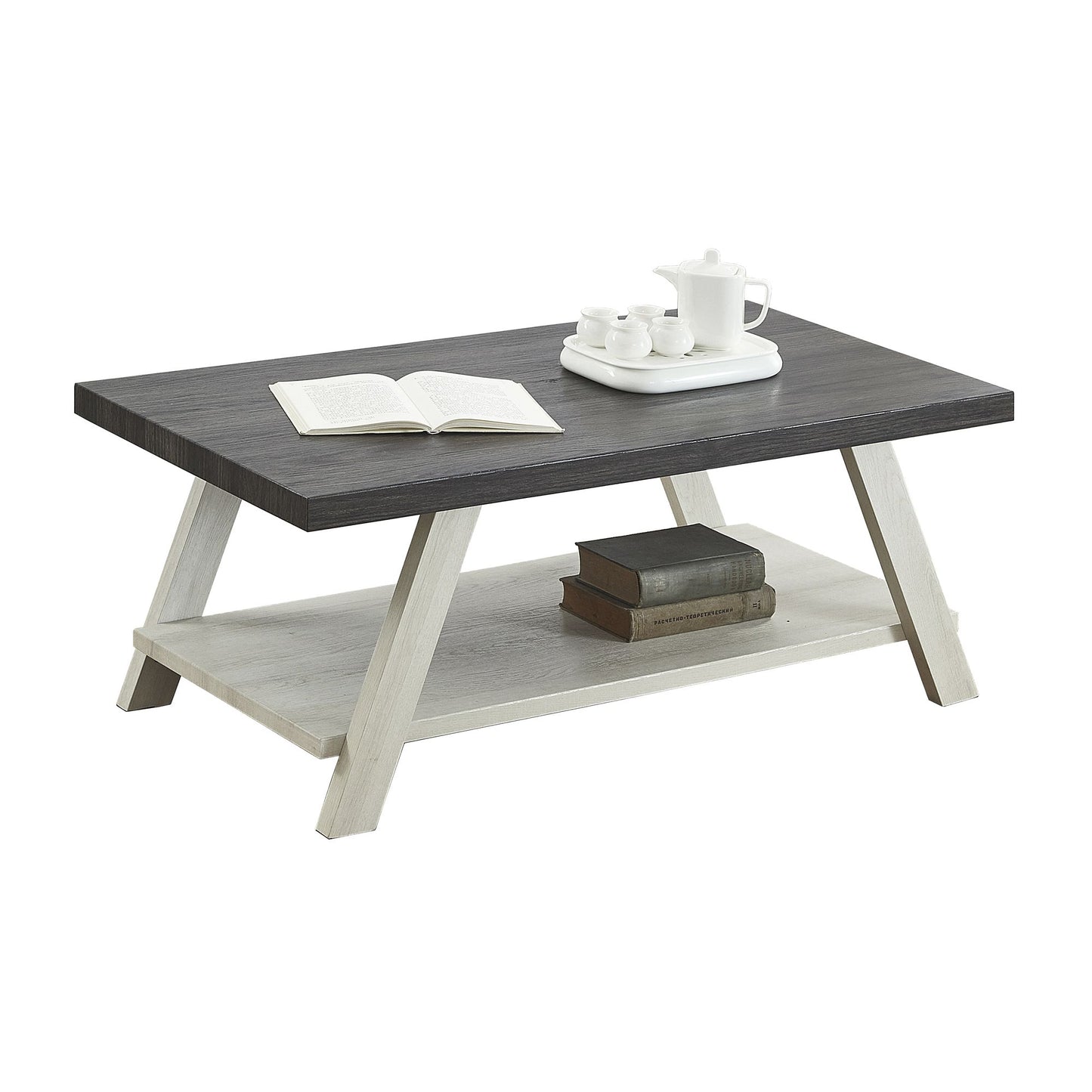 Athens Contemporary Two-Tone Wood Shelf Coffee Table in Weathered Charcoal and Beige image 4