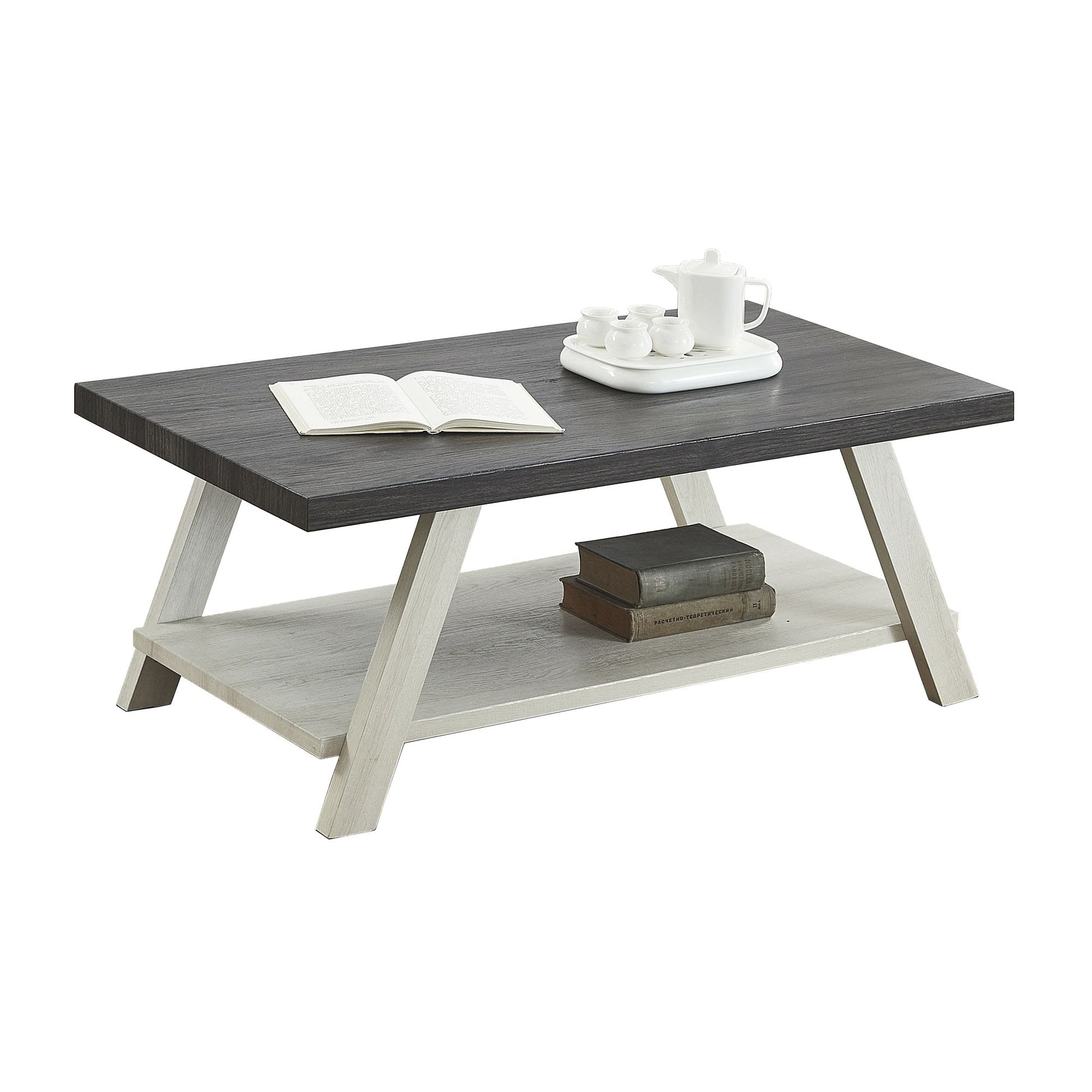 Athens Contemporary Two-Tone Wood Shelf Coffee Table in Weathered Charcoal and Beige image 4