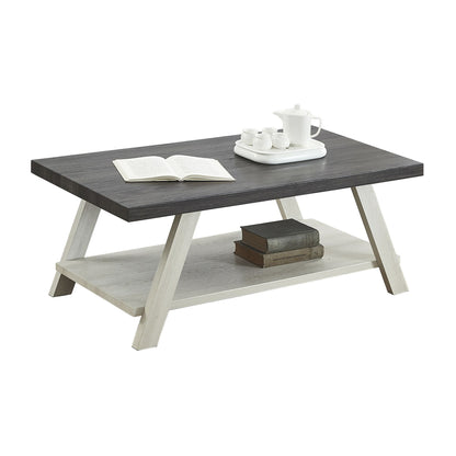 Athens Contemporary Two-Tone Wood Shelf Coffee Table in Weathered Charcoal and Beige image 4
