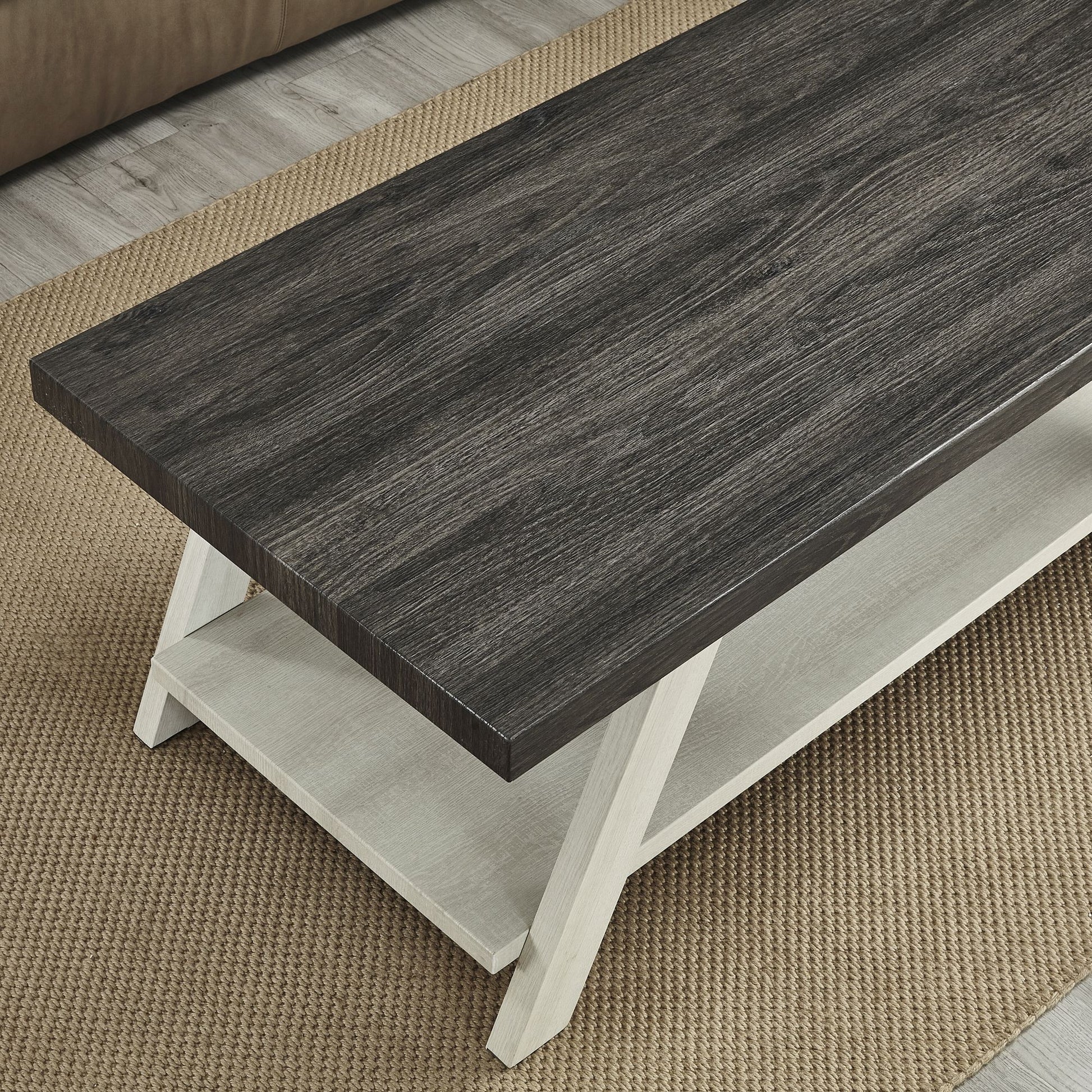 Athens Contemporary Two-Tone Wood Shelf Coffee Table in Weathered Charcoal and Beige image 3