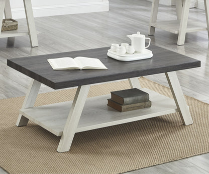 Athens Contemporary Two-Tone Wood Shelf Coffee Table in Weathered Charcoal and Beige image 2