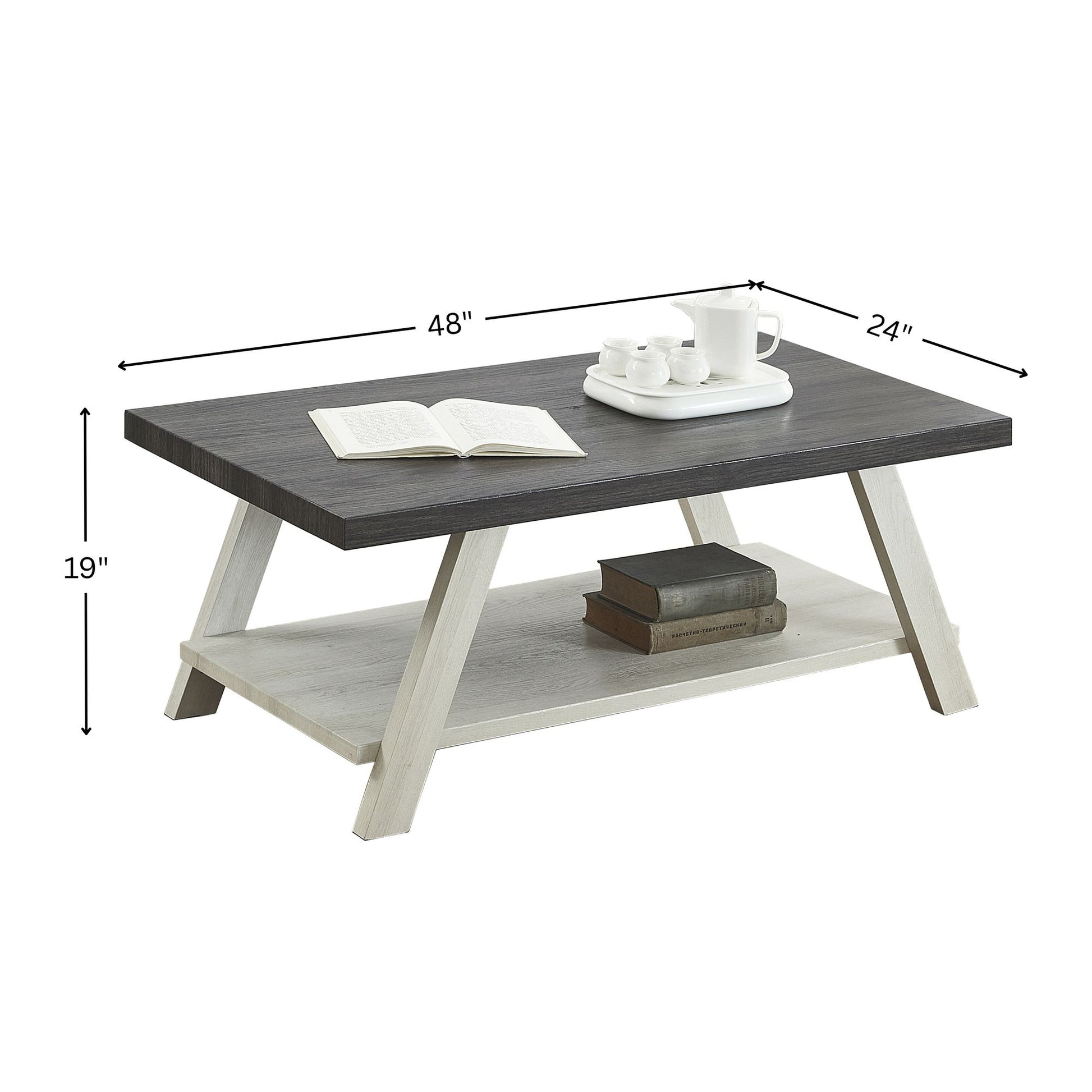 Athens Contemporary Two-Tone Wood Shelf Coffee Table in Weathered Charcoal and Beige image 6