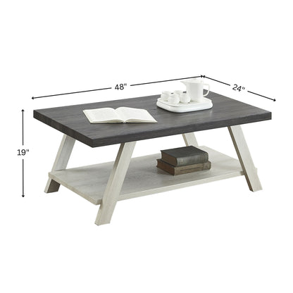 Athens Contemporary Two-Tone Wood Shelf Coffee Table in Weathered Charcoal and Beige image 6