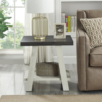Athens Contemporary Two-Tone Wood Shelf End Table in Weathered Charcoal and Beige image 2