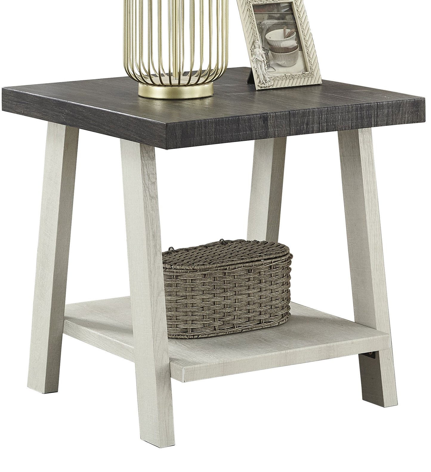 Athens Contemporary Two-Tone Wood Shelf End Table in Weathered Charcoal and Beige image 5
