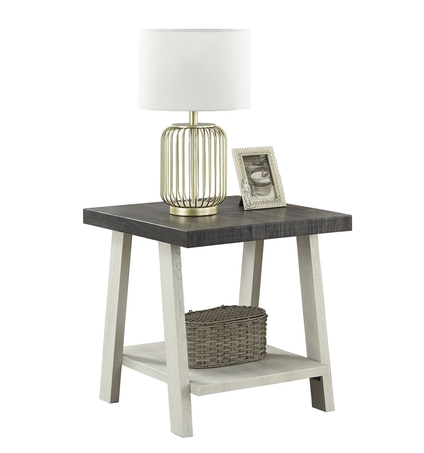 Athens Contemporary Two-Tone Wood Shelf End Table in Weathered Charcoal and Beige image 4