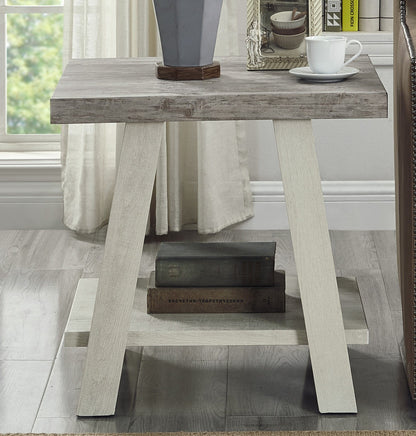 Athens Contemporary Two-Tone Wood Shelf End Table in Weathered Gray and Beige image 5