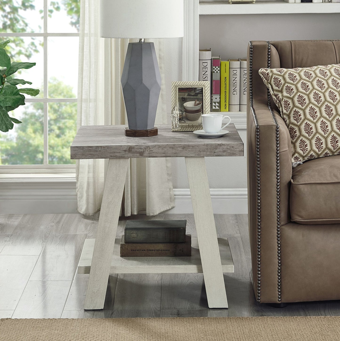 Athens Contemporary Two-Tone Wood Shelf End Table in Weathered Gray and Beige image 2