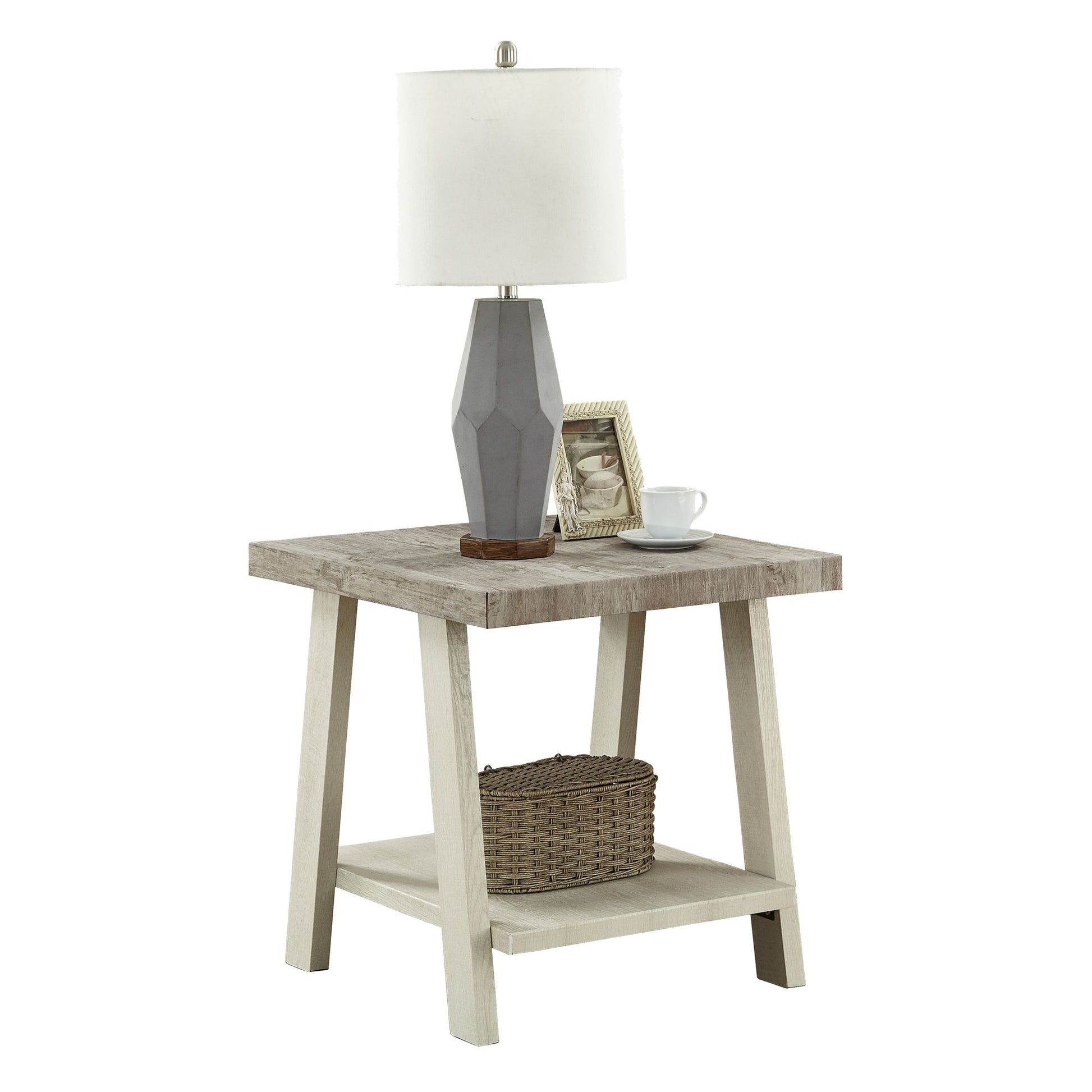 Athens Contemporary Two-Tone Wood Shelf End Table in Weathered Gray and Beige image 4
