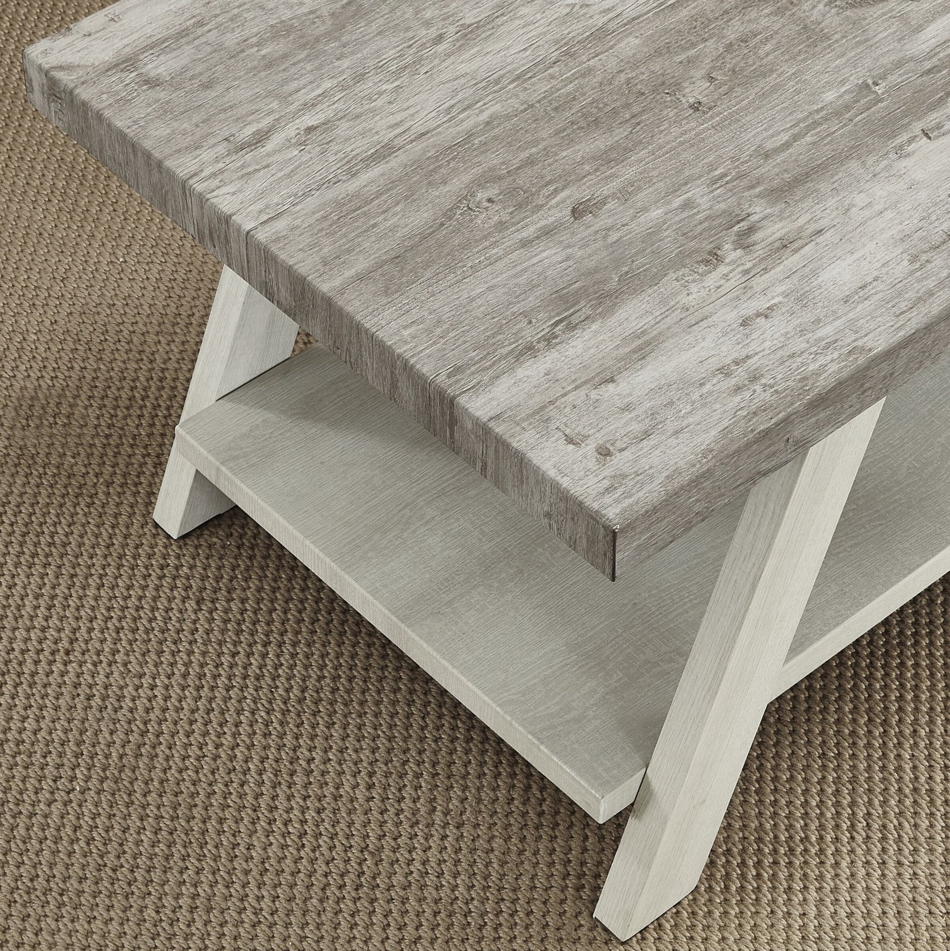 Athens Contemporary Two-Tone Wood Shelf End Table in Weathered Gray and Beige image 3