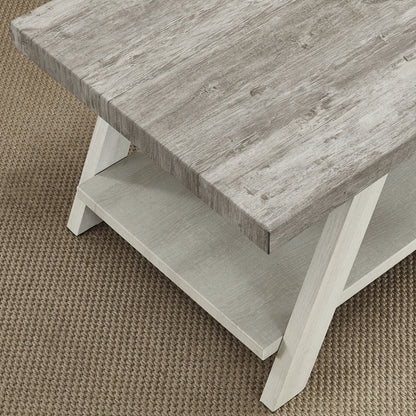 Athens Contemporary Two-Tone Wood Shelf End Table in Weathered Gray and Beige image 3
