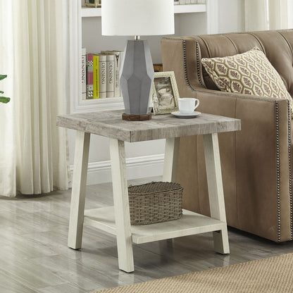 Athens Contemporary Two-Tone Wood Shelf End Table in Weathered Gray and Beige image 1