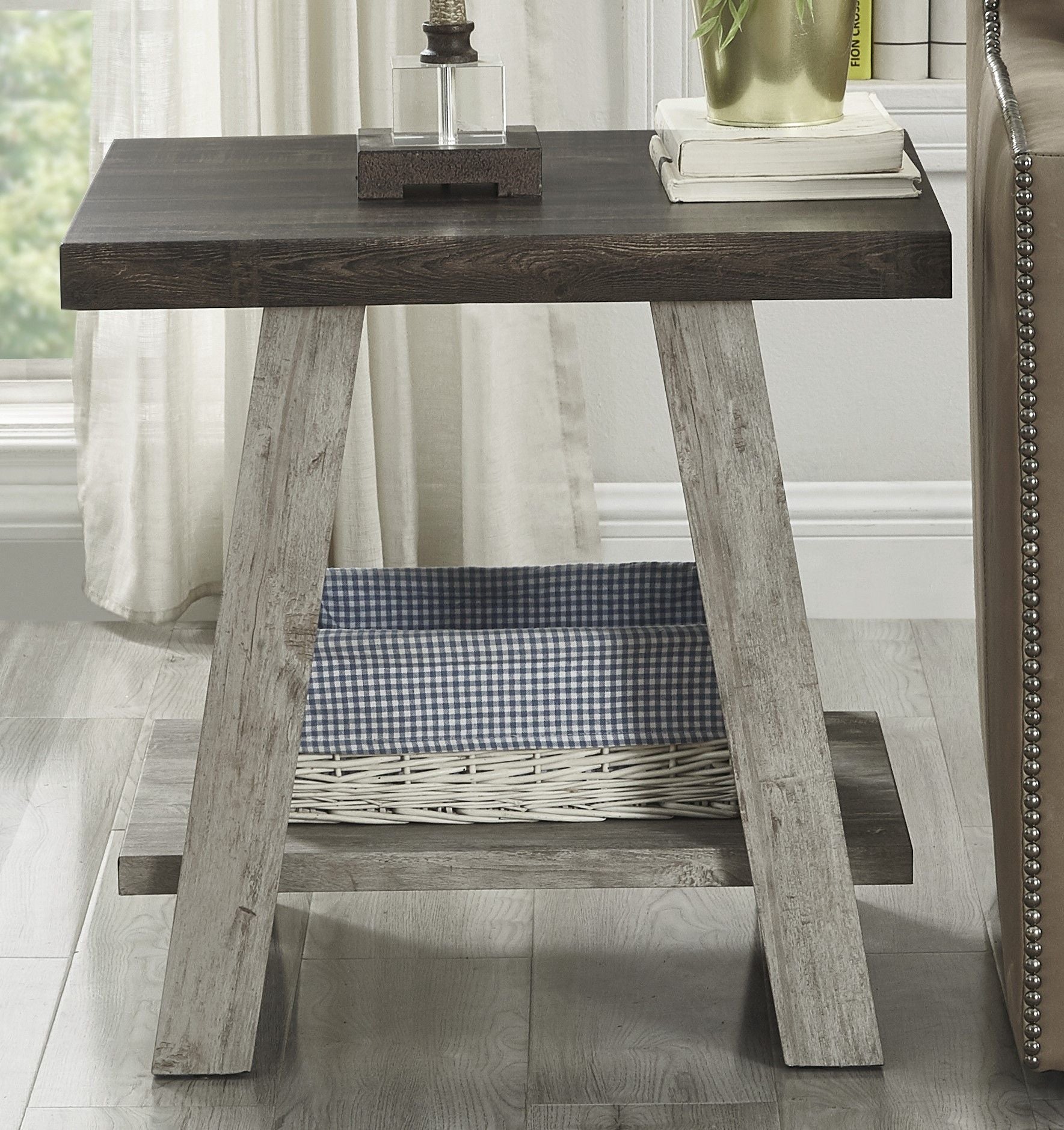 Athens Contemporary Two-Tone Wood Shelf End Table in Weathered Walnut and Gray image 5