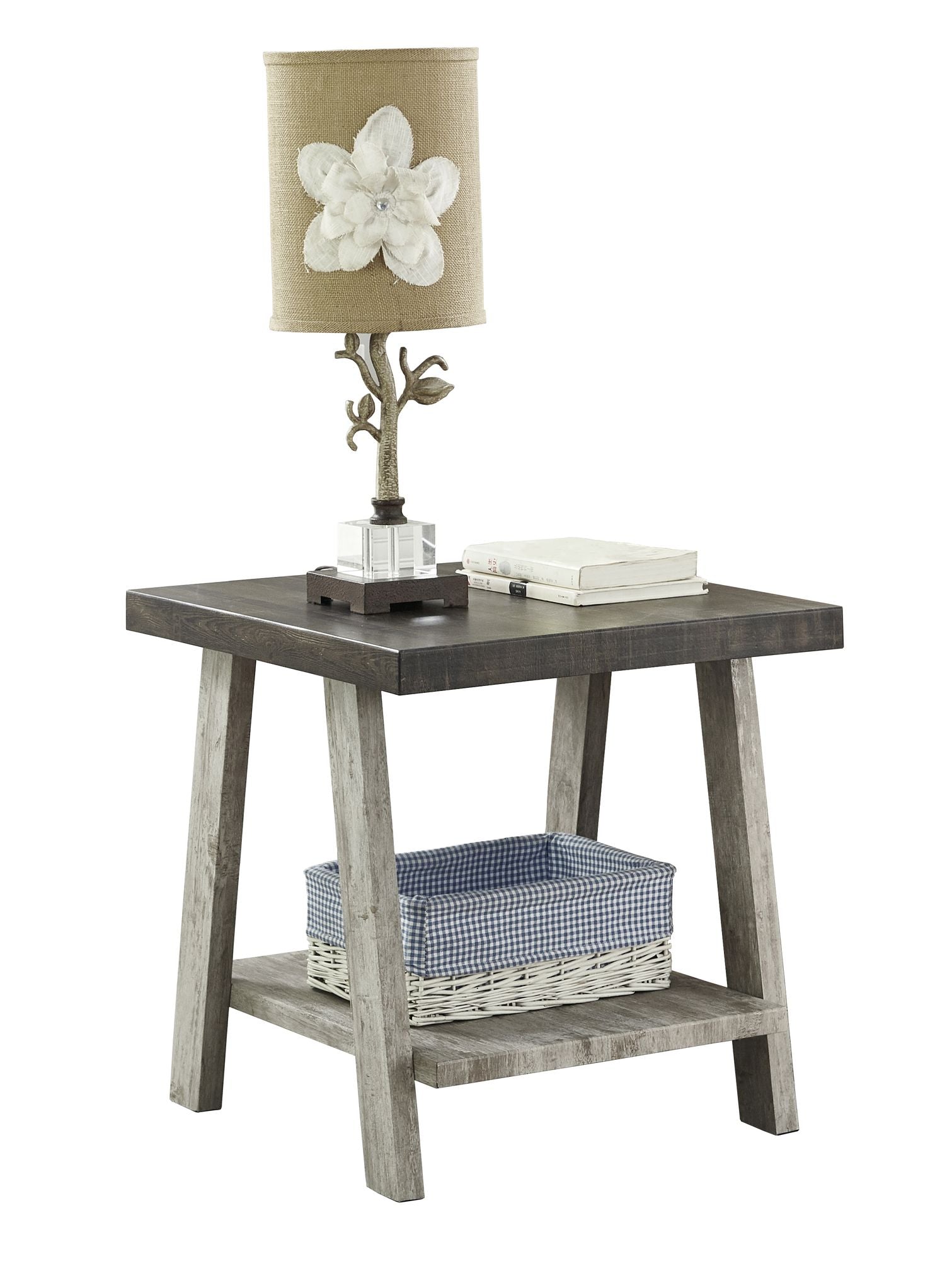 Athens Contemporary Two-Tone Wood Shelf End Table in Weathered Walnut and Gray image 4