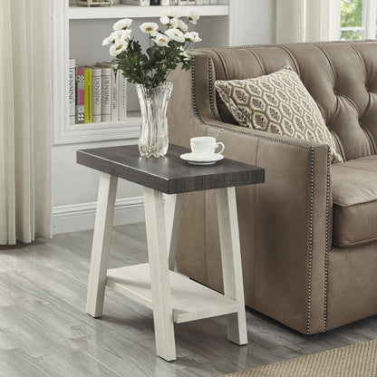 Athens Contemporary Two-Tone Wood Shelf Side Table in Weathered Charcoal and Beige image 1