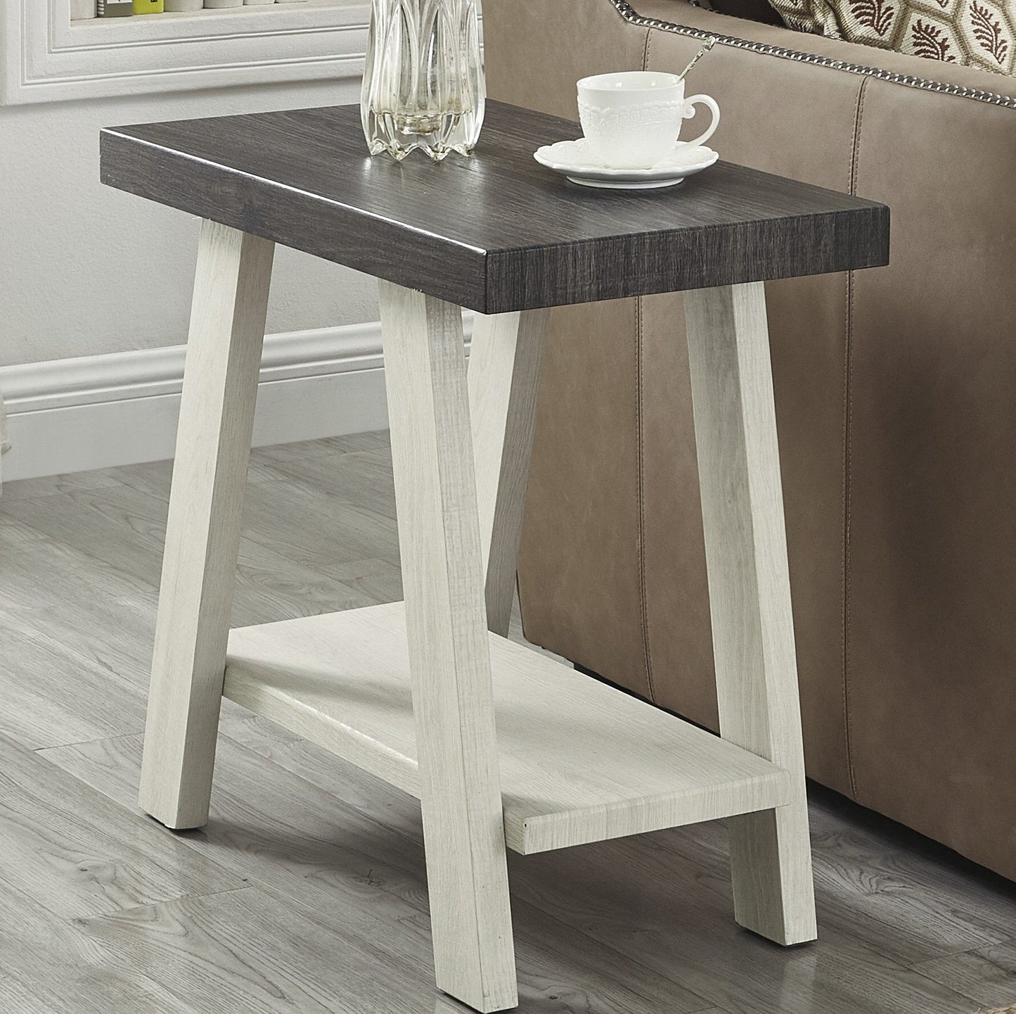 Athens Contemporary Two-Tone Wood Shelf Side Table in Weathered Charcoal and Beige image 4