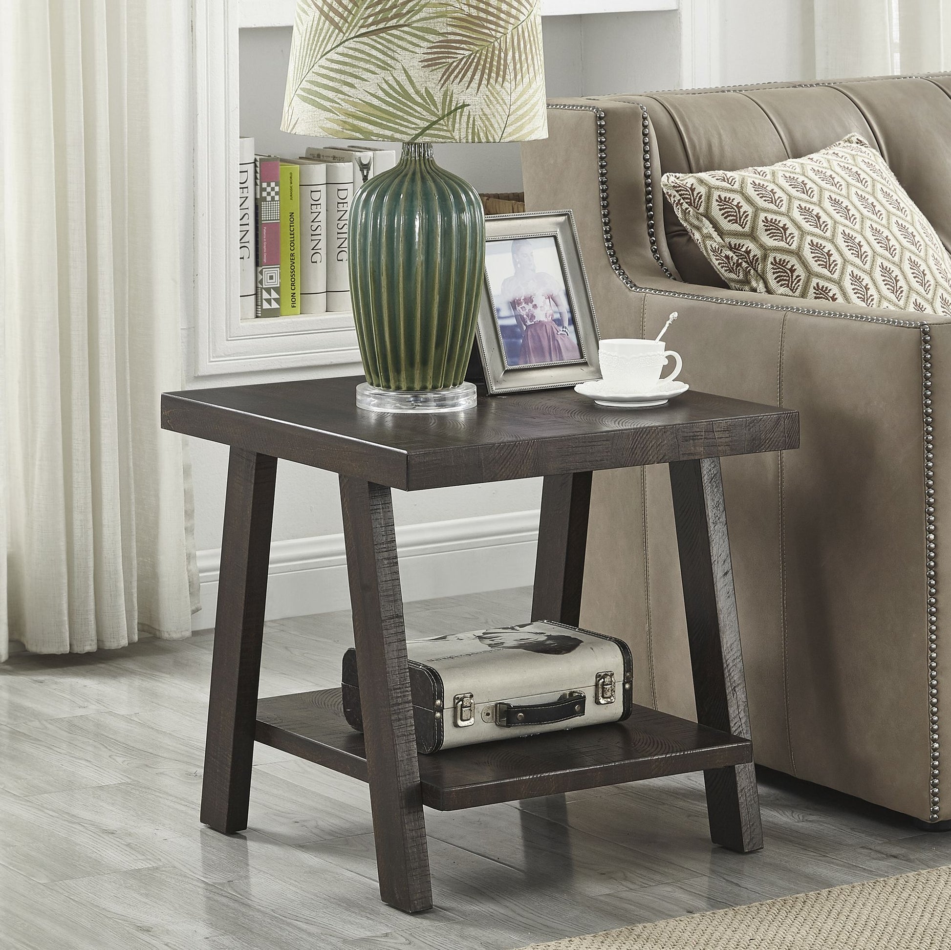 Athens Contemporary Wood Shelf End Table in Weathered Espresso image 1