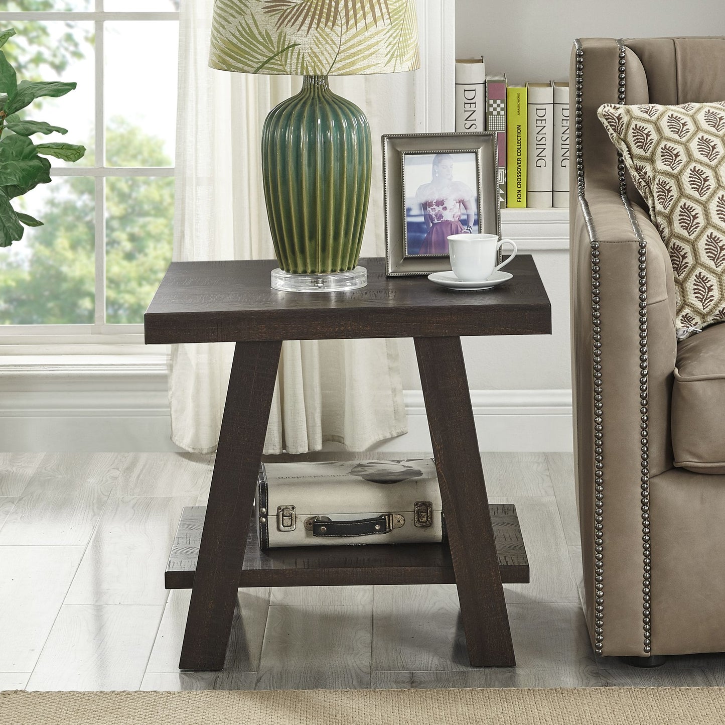 Athens Contemporary Wood Shelf End Table in Weathered Espresso image 2