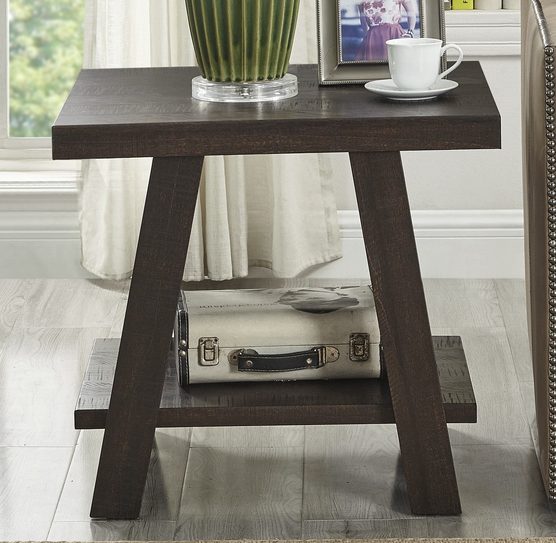 Athens Contemporary Wood Shelf End Table in Weathered Espresso image 5