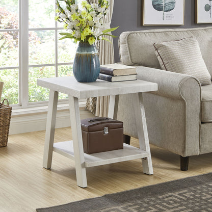 Athens Contemporary Wood Shelf End Table in White Finish image 2