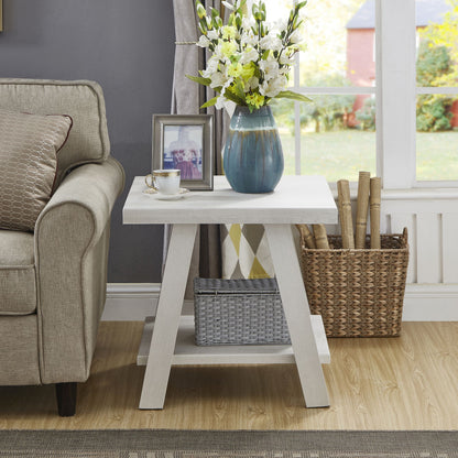 Athens Contemporary Wood Shelf End Table in White Finish image 3
