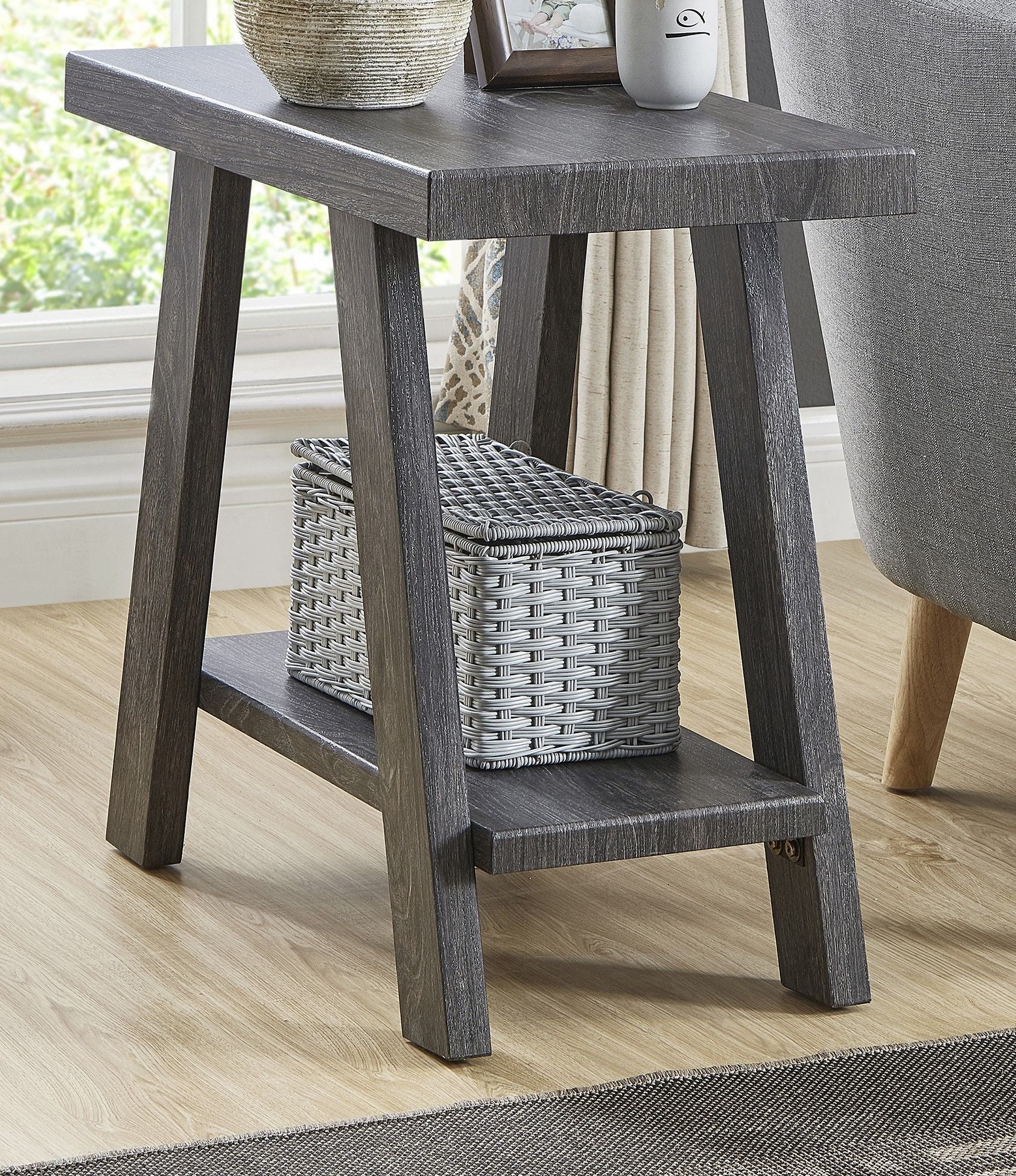 Athens Contemporary Wood Shelf Side Table in Gray Finish image 4
