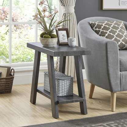Athens Contemporary Wood Shelf Side Table in Gray Finish image 1