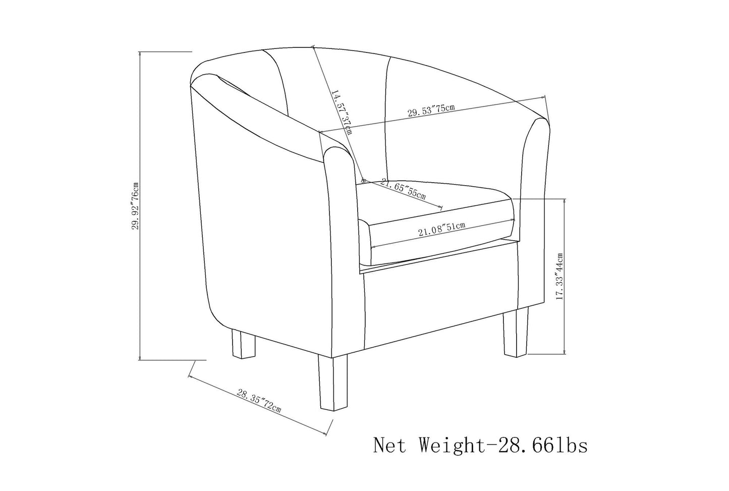 Austin 30 inch Wide Tub Chair in Stone Grey Vegan Leather image 4