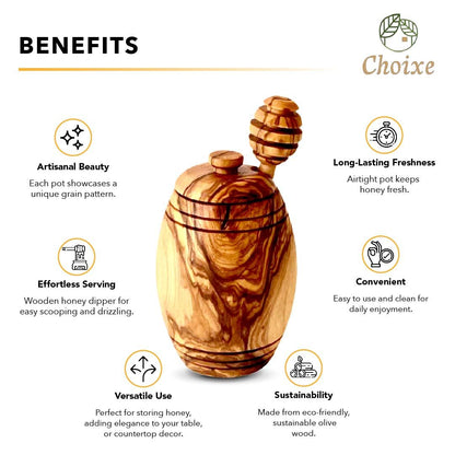 Authentic Olive Wood Honey Pot with Wooden Dipper Set - Hand-Carved Elegant Kitchen Storage Jar and Decorative Honey Dis image 5
