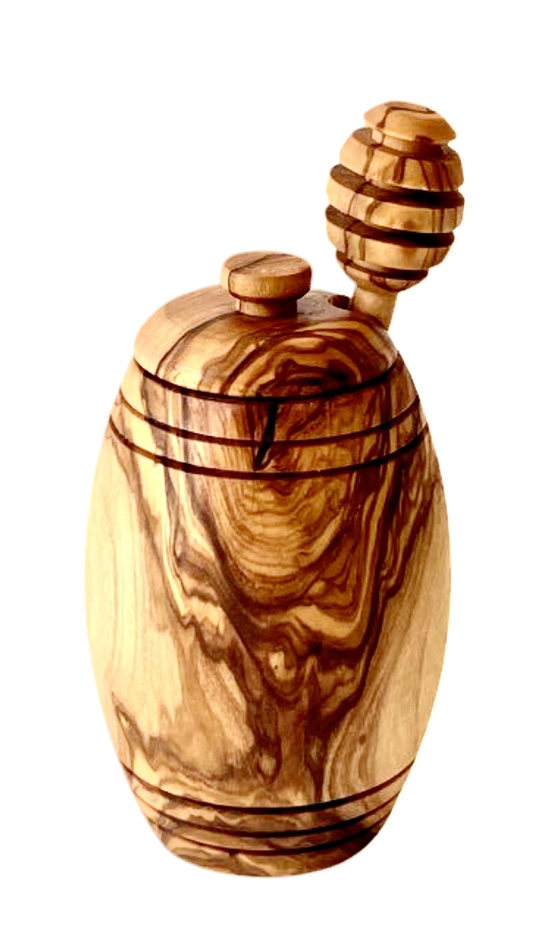 Authentic Olive Wood Honey Pot with Wooden Dipper Set - Hand-Carved Elegant Kitchen Storage Jar and Decorative Honey Dis image 2