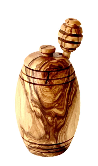 Authentic Olive Wood Honey Pot with Wooden Dipper Set - Hand-Carved Elegant Kitchen Storage Jar and Decorative Honey Dis image 2
