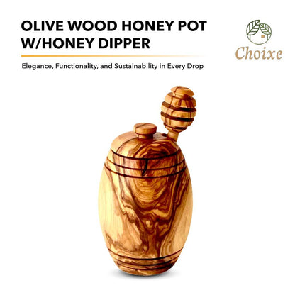Authentic Olive Wood Honey Pot with Wooden Dipper Set - Hand-Carved Elegant Kitchen Storage Jar and Decorative Honey Dis image 3