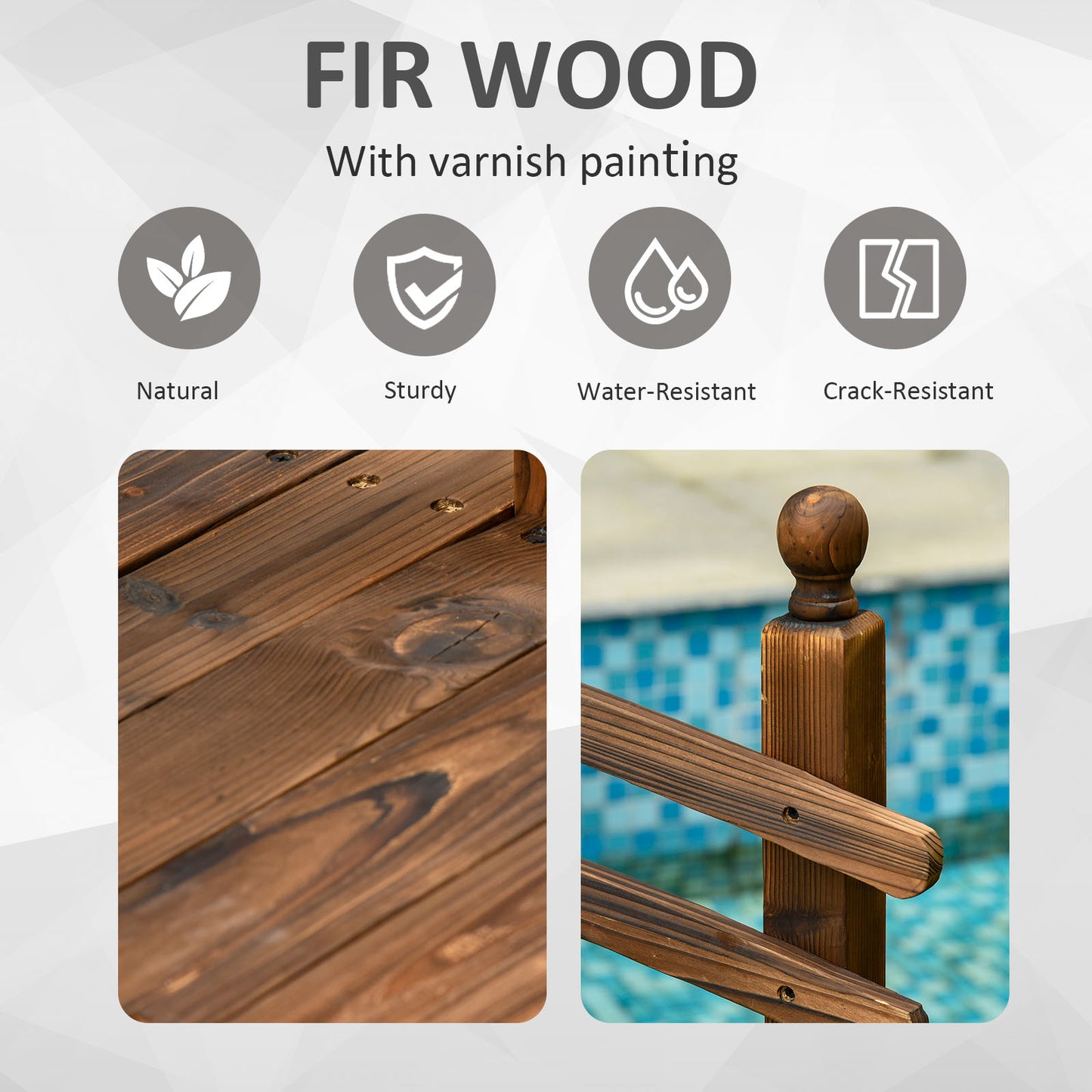 Outsunny 7.5' Fir Wood Garden Bridge Arc Walkway with Side Railings, Perfect for Backyards, Gardens, & Streams, Carbonized image 5