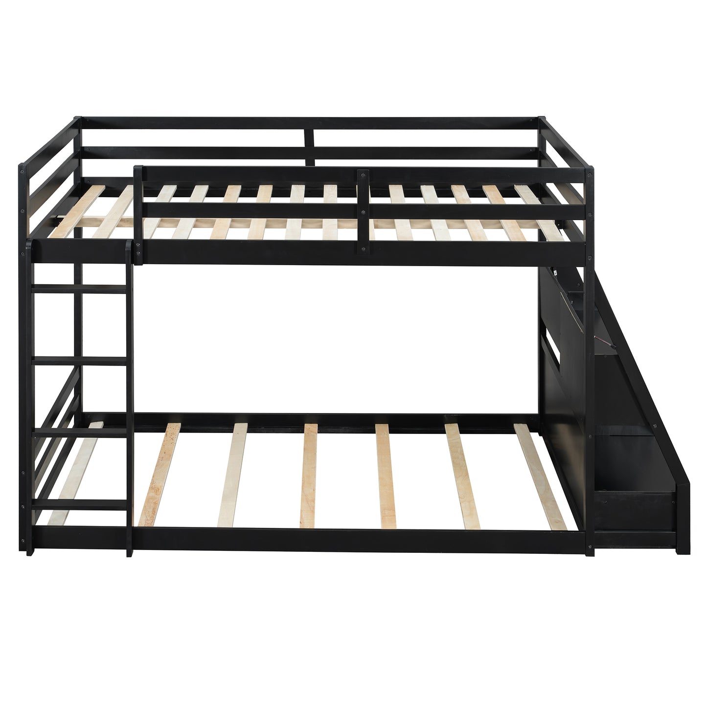 Full Bunk Bed with APP-Controlled LED Lights (7 Colors), USB Ports, Storage Shelves and 2 Drawers, Black image 9