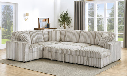 122 Inch Pull Out Couch, Rabbit plush Fabric Sofa Bed with USB Ports & Comfy Upholstered, Oversized U Shape Sectional Sleeper Sofa Bed with Storage Chaise, Khaki image 1