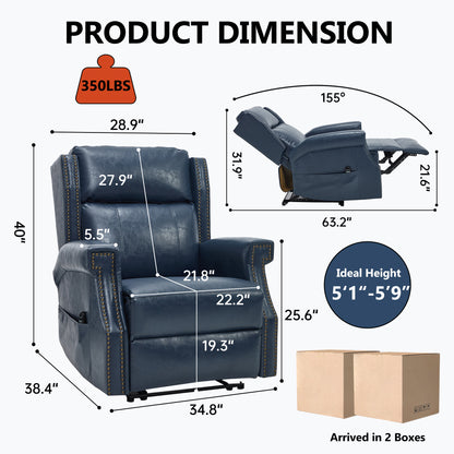 Blue Manual Recliner Chair in Faux Leather for Living Room with Heavy Duty Motion Mechanism, 8 vibrating nodes and 3 massage modes. image 2
