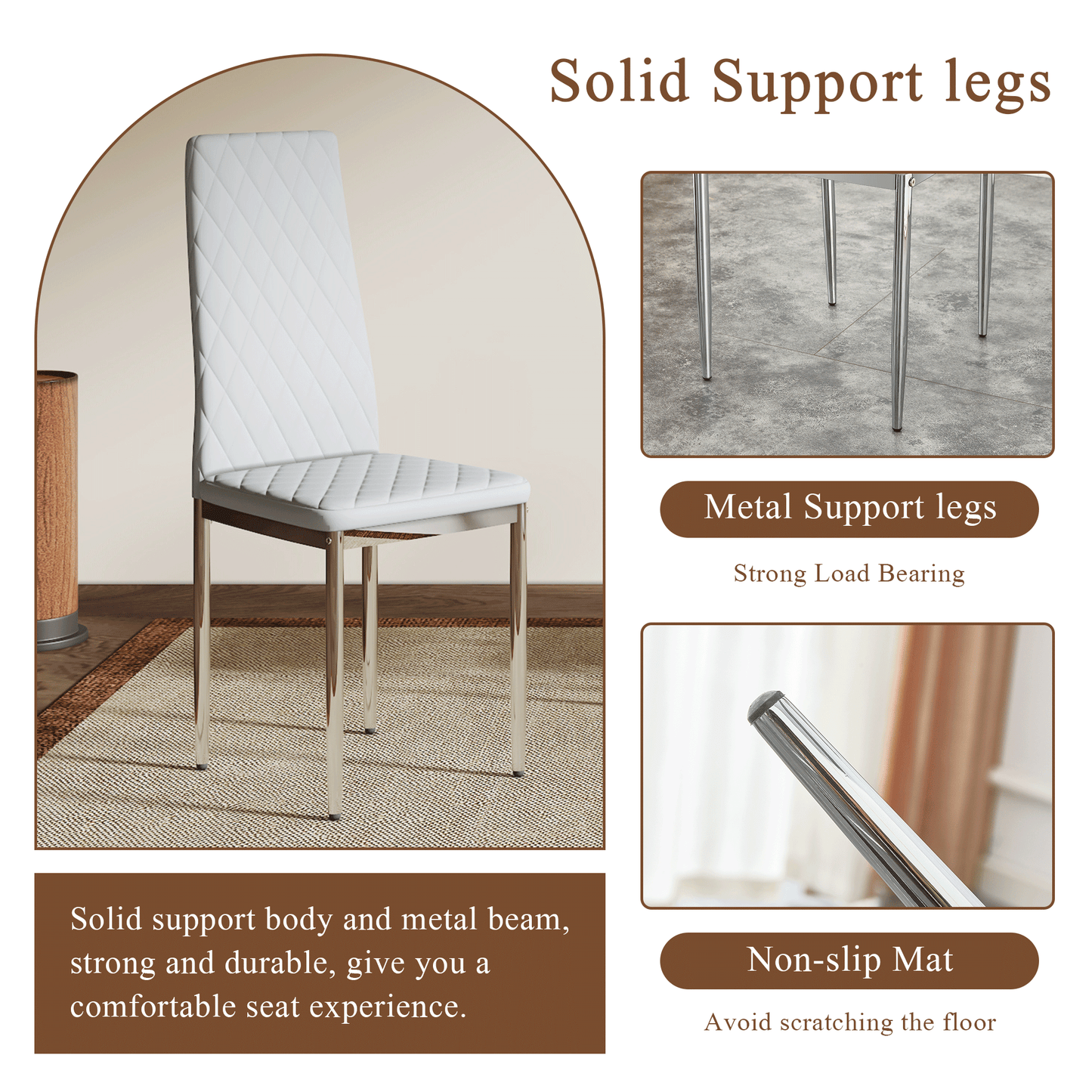 Modern Style Dining Chairs Set of 6 in Light Gray, Essential for Minimalist Homes.Meeting Family Dining Needs,PU Material Seat,Silver Metal Legs,Blending into Various Home Environments.W1151107277 image 4