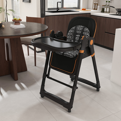 Convertible Baby High Chair to Rocker with 5-Point Harness, Foldable Infant Feeding Chair with Silent Locking Wheels & Removable 2-Tier Easy-Clean Tray for 6M-3Yrs(Black) image 11