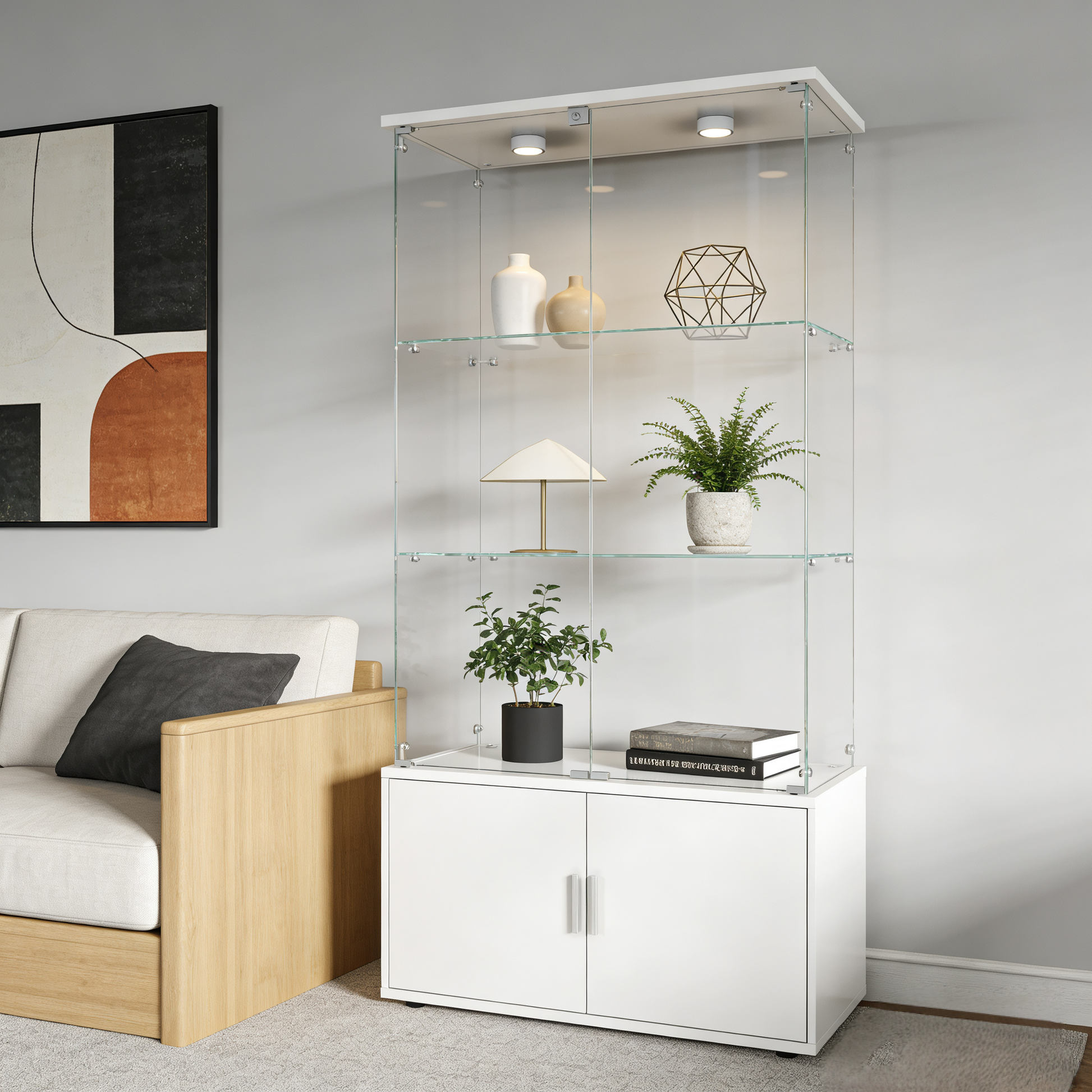 Double-door four-layer cabinet-style storage cabinet,display cabinet,wine cabinet,file cabinet,with remote-controlled PAIPAI lights,adjustable feet, can be placed in the living room,color:white image 4
