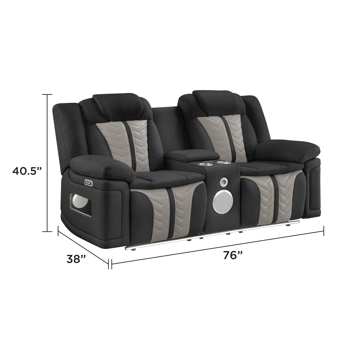 Cruiser 2‑Piece Power Reclining Set with LED Lighting, Massage, Wireless Charging & Speaker Console Made with Faux Leather in Black and Gray image 3