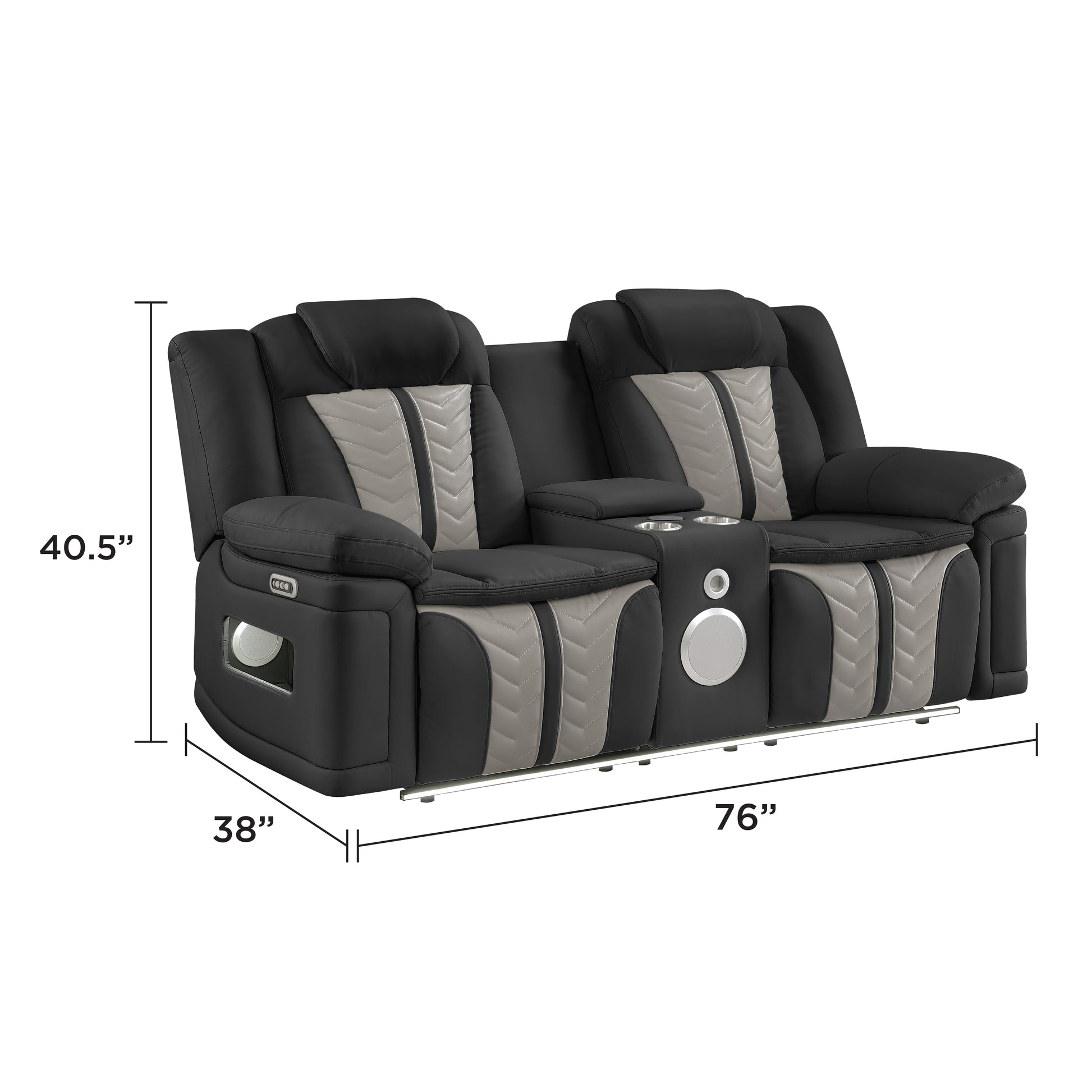 Cruiser 2‑Piece Power Reclining Set with LED Lighting, Massage, Wireless Charging & Speaker Console Made with Faux Leather in Black and Gray image 3