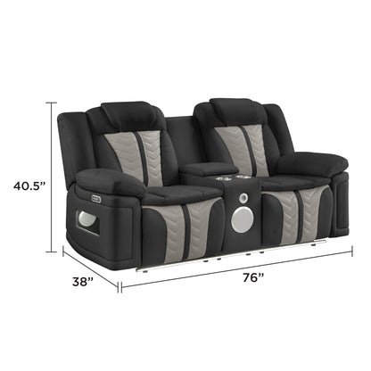 Cruiser 2‑Piece Power Reclining Set with LED Lighting, Massage, Wireless Charging & Speaker Console Made with Faux Leather in Black and Gray image 3