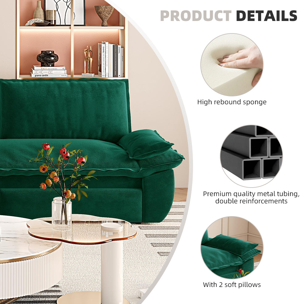 73.2" Queen Pull Out Sofa Bed,3-in-1 Convertible Sleeper Sofa,Multi-Functional Velvet Loveseat Bed,Green(New Sku:W1885S00198/W1885S00231) image 12