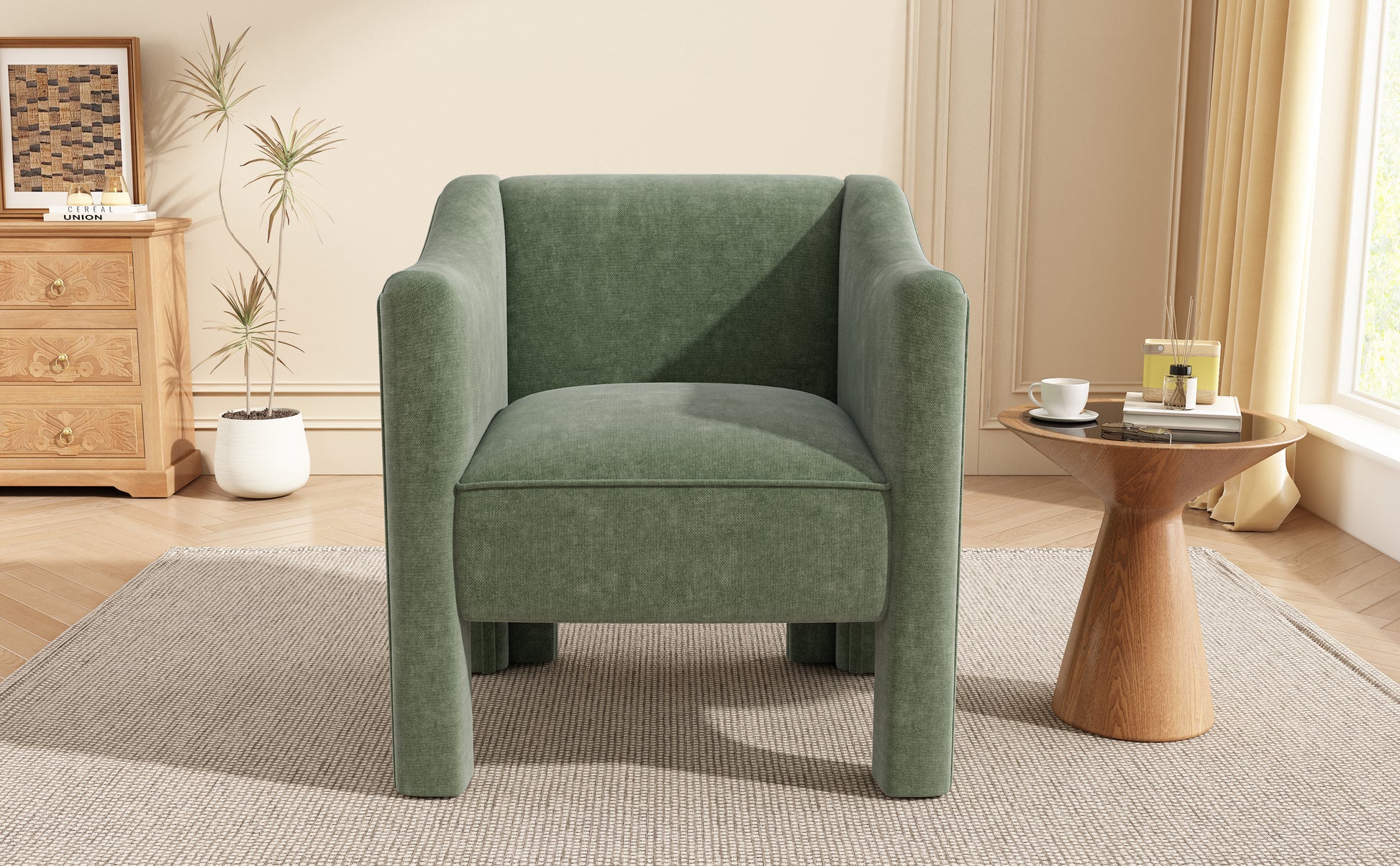 Modern Barrel Chair Accent Chair 29.9" Upholstered Armchair for Living Room and Bedroom, Green image 4
