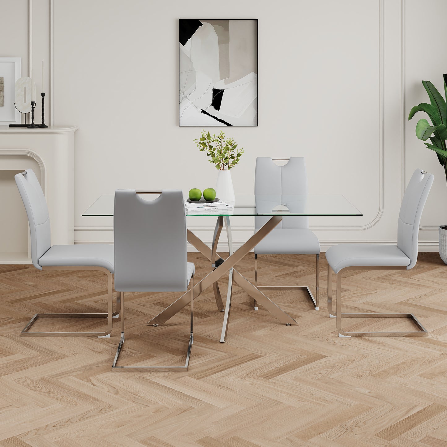 Modern Dining Chairs with Faux Leather Padded Seat Dining Living Room Chairs Upholstered Chair with Chrome Metal Legs Design for Kitchen, Living, Bedroom, Dining Room Side Chairs Set of 2 image 6