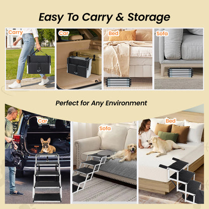 Aluminum Frame Foldable Dog Stairs, 5 Steps Heavy Duty Pet Ramp with Non Slip Surface and Soft Foam Handle, Dogs Stairs for Cars, High Beds, Truck, Supports up to 250 lbs image 4