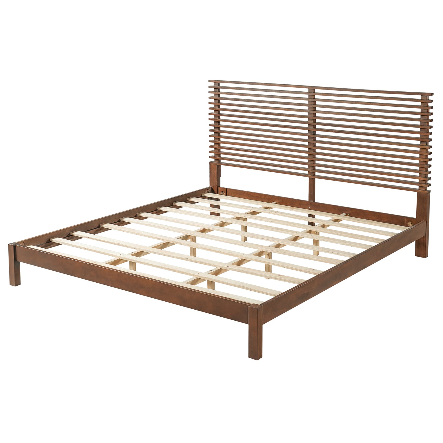 Premium Solid Wood King Size Bed Frame with Headboard, -Walnut Color, 600lbs Capacity, for Modern Bedroom,No Box Spring Needed, Fits All Mattresses image 5