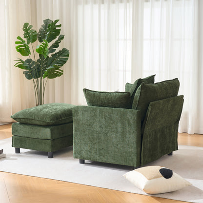 39.4" Modern Accent Chair with Ottoman, Living Room Club Chair Chenille Upholstered Armchair, Reading Chair for Bedroom, Green Chenille image 7
