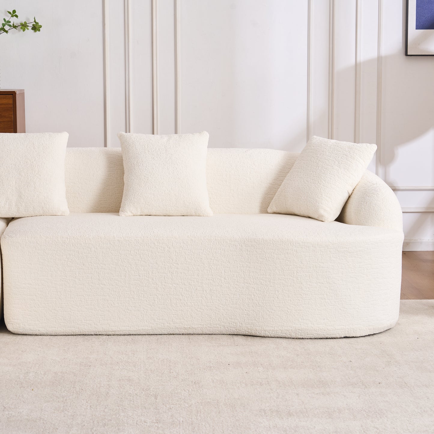 Boneless L-Shape Sectional Sofa with Curved Chaise,White Modular Chenille Compression Couch,30D High-Density Foam,Minimalist Modular Couches Sleeper for Living Room Bedroom Apartment Lounge. image 12
