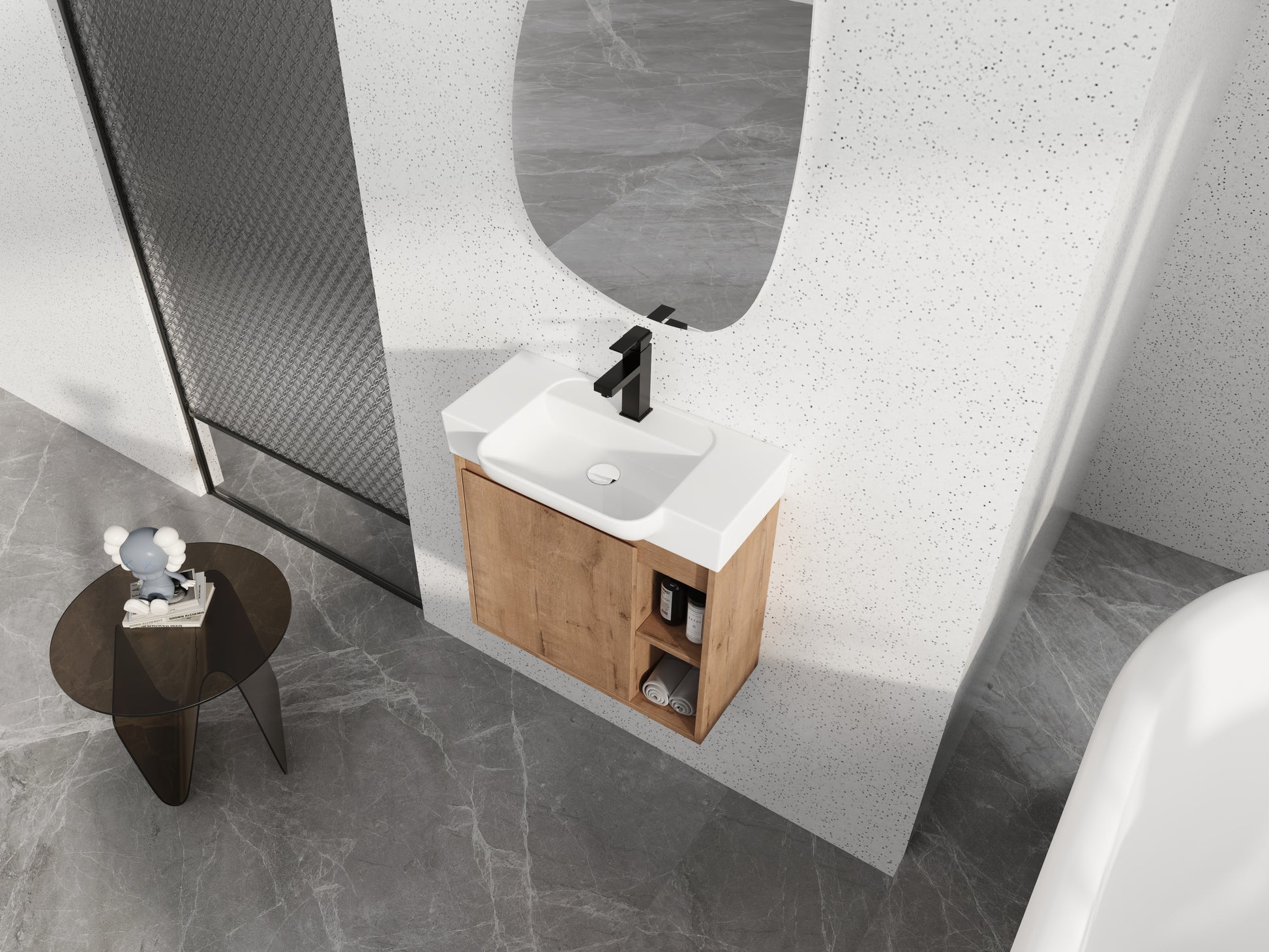 24'' Wall-Mounted Bathroom Vanity with White Ceramic Sink & Soft-Close Door, KD-Packing image 5